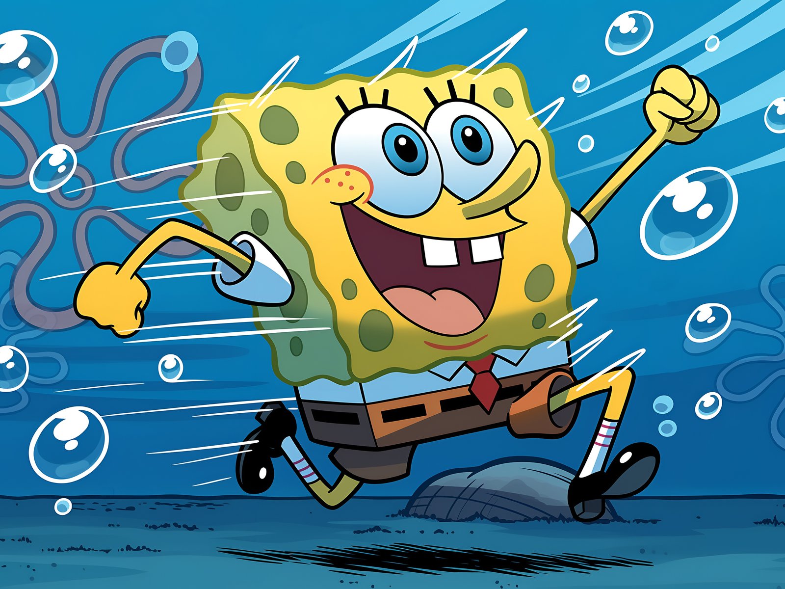 SpongeBob Running Underwater Adventure - UXGA wallpapers in 1600x1200 resolution