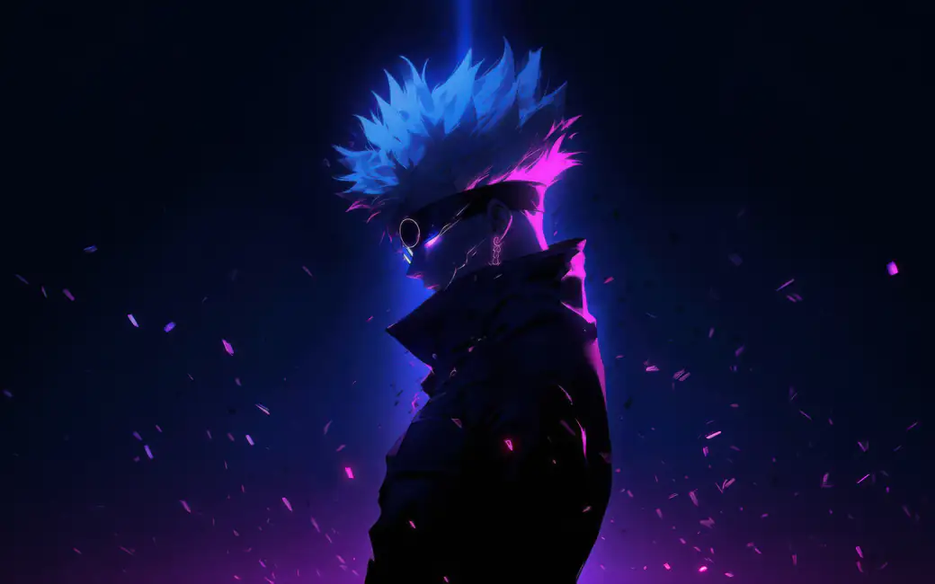 Gojo Satoru in the Neon Night — desktop and phone wallpaper, free download