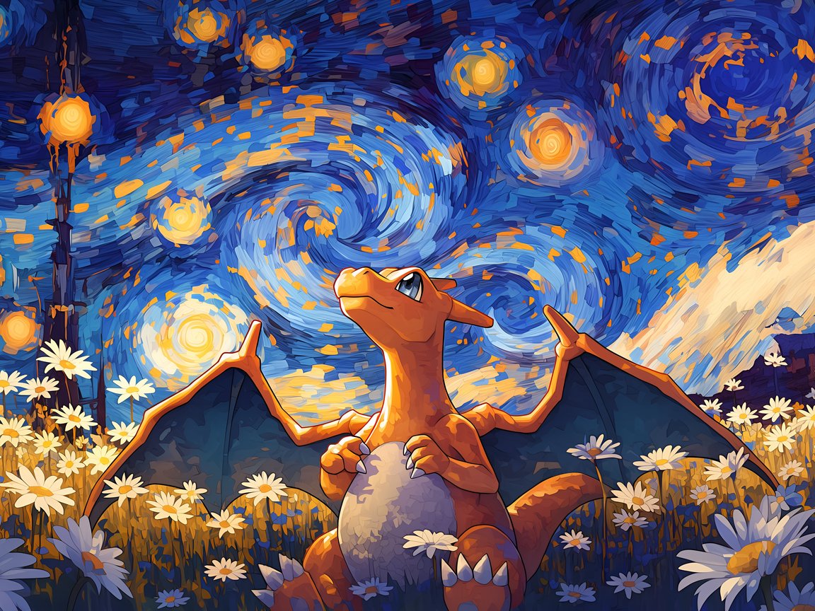 Charizard Under Starry Night Sky - XGA+ wallpapers in 1152x864 resolution