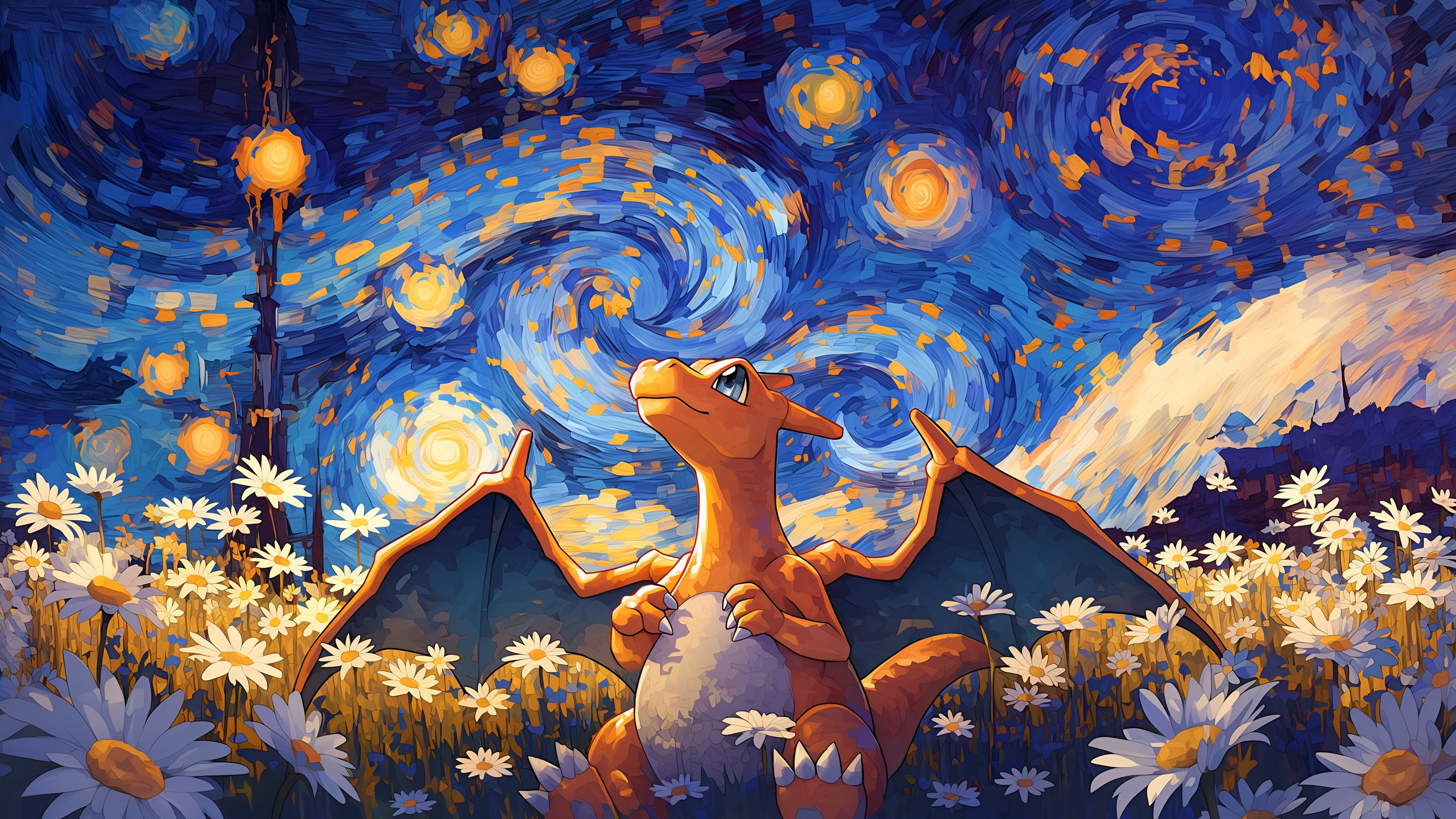 Charizard Under Starry Night Sky - 2K Quad HD wallpapers in 2560x1440 resolution