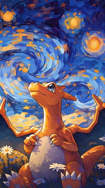 Charizard Under Starry Night Sky - Wallpapers for Nokia, Samsung in 360x640 resolution