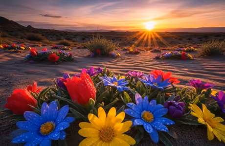 Nature wallpapers: desert, flowers, sunset, evening