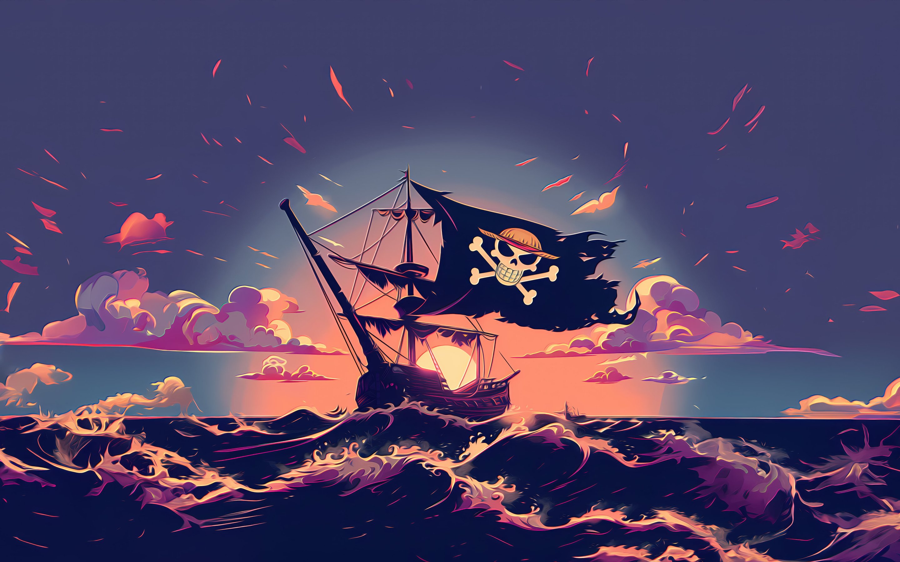 Monkey D. Luffys Pirate Ship at Sunset - Wallpapers for Apple MacBook 15″ in 2880x1800 resolution