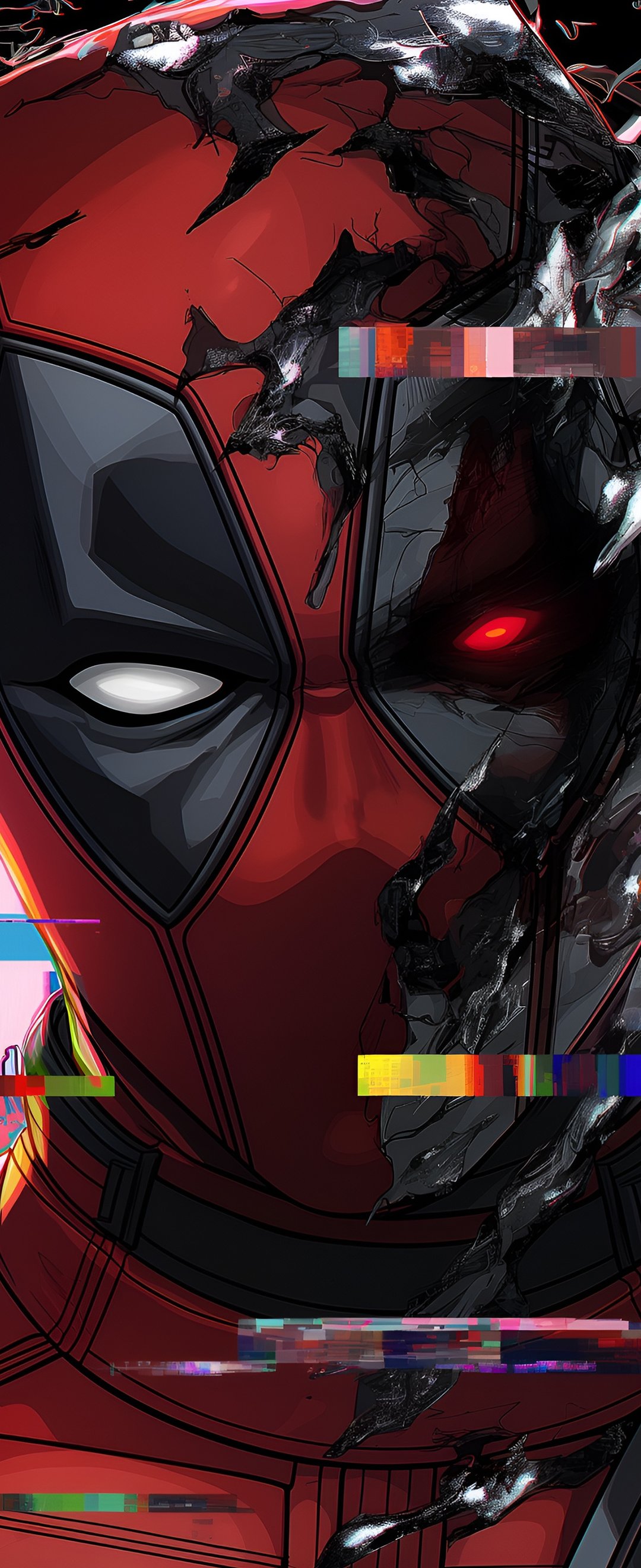 Deadpool Masked Portrait with Glitch - Wallpapers for Samsung Galaxy Z Flip6, Motorola Razr 2025 in 1080x2640 resolution