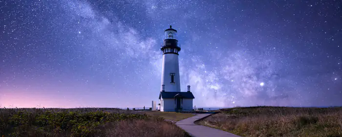 UltraWide 21:9 wallpapers (2560x1080): lighthouse, Milky Way, stars, night