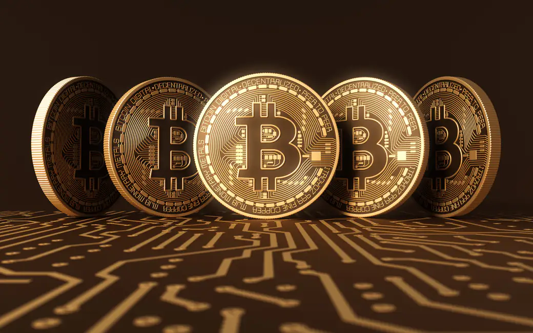 Realistic Bitcoin Coins — desktop and phone wallpaper, free download