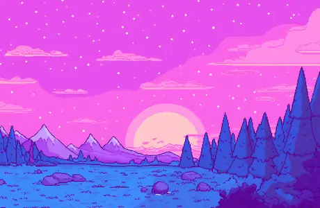 pine Wallpapers for iPad Retina (2048x2048): pixelart, valley, Sun, mountains