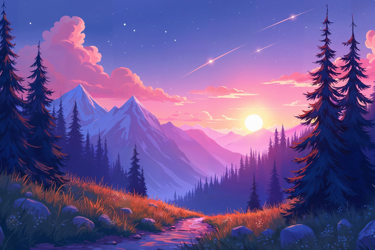 Sunset Over Mountain Valley - Microsoft Surface 12.4″ wallpapers in 1536x1024 resolution