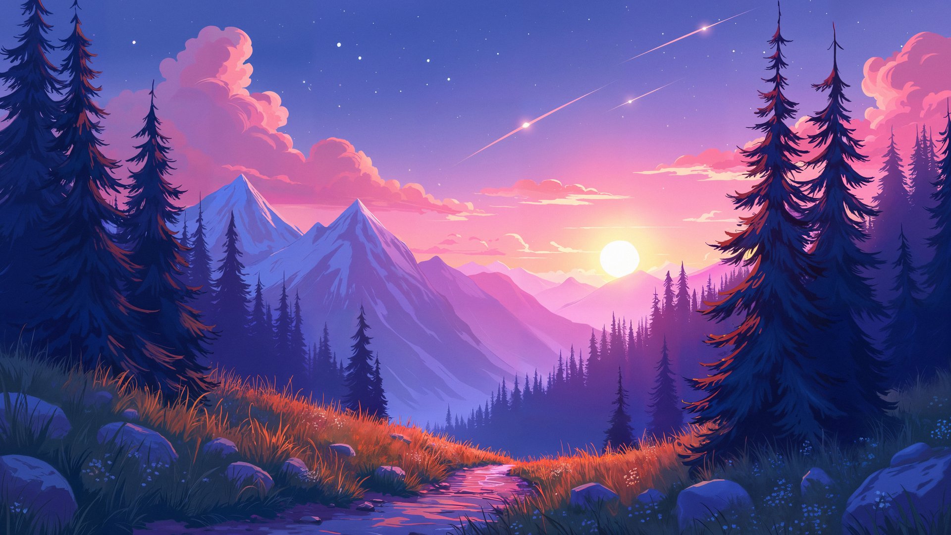 Sunset Over Mountain Valley - Full HD wallpapers in 1920x1080 resolution