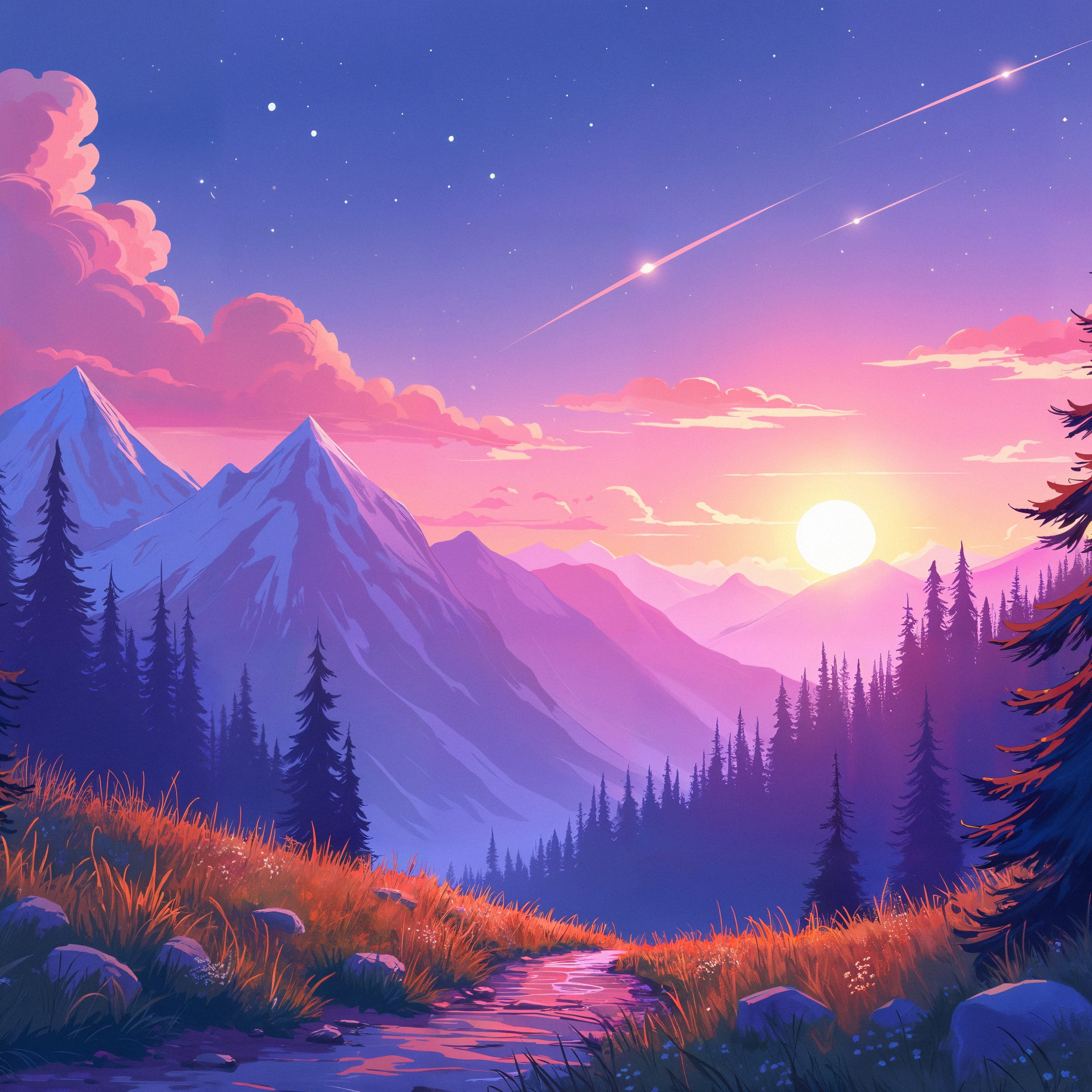 Sunset Over Mountain Valley - Wallpapers for iPad Pro 12.9″ in 2732x2732 resolution