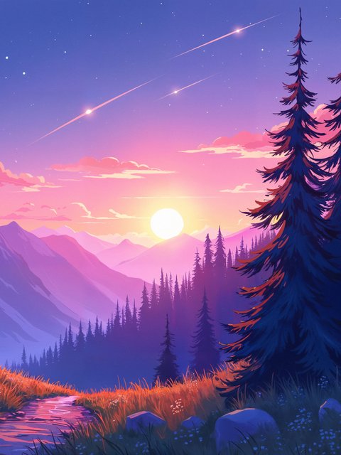 Sunset Over Mountain Valley - Wallpapers for HTC/BlackBerry in 480x640 resolution