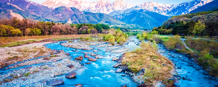 Nature wallpapers: stream, mountains, Japan, valley