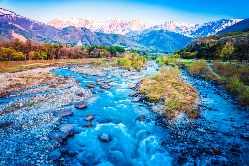 Mountain Stream in Japanese Forest — desktop and phone wallpaper, free download