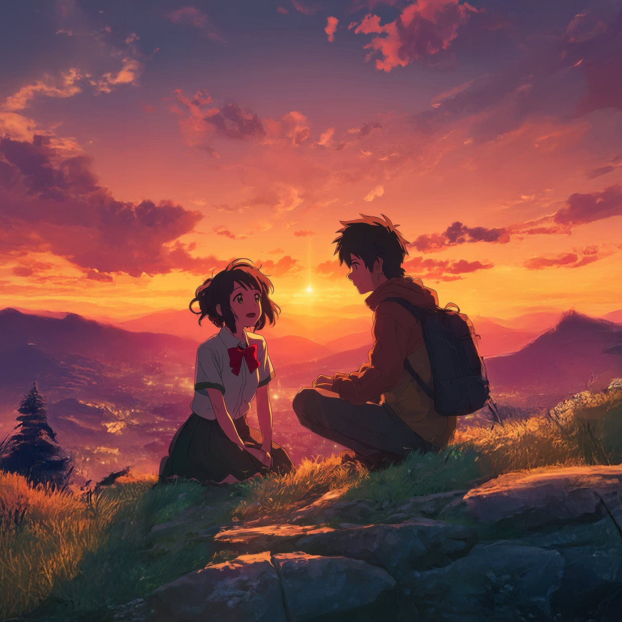 Anime Couples Sunset Date - Wallpapers for iPad 10.2″ in 2160x2160 resolution