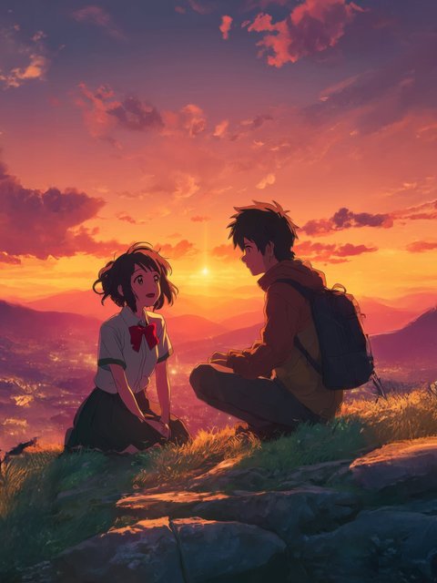 Anime Couples Sunset Date - Wallpapers for HTC/BlackBerry in 480x640 resolution