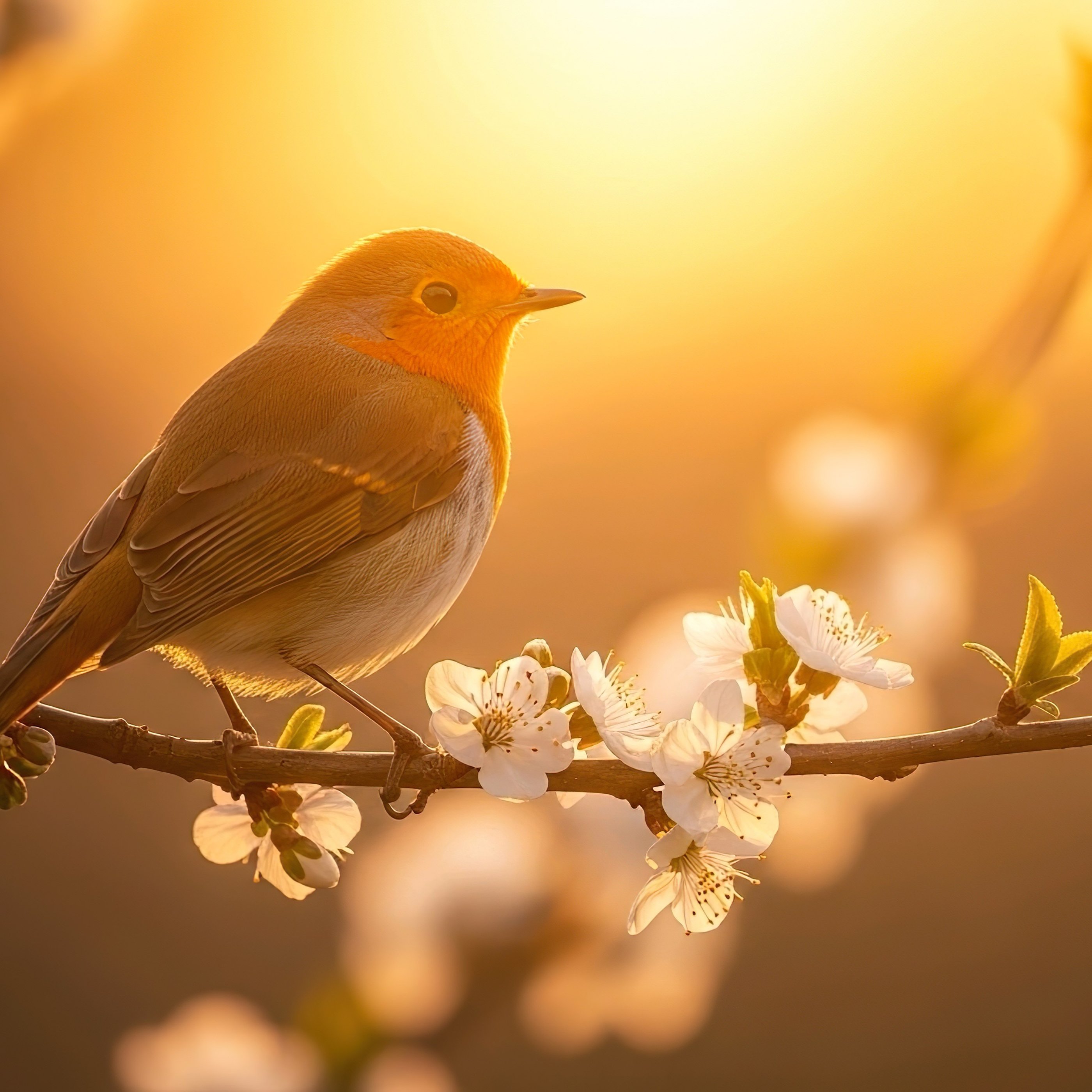 Burrowing bird on a sakura branch - Wallpapers for Samsung Galaxy Tab S9+ in 2800x2800 resolution