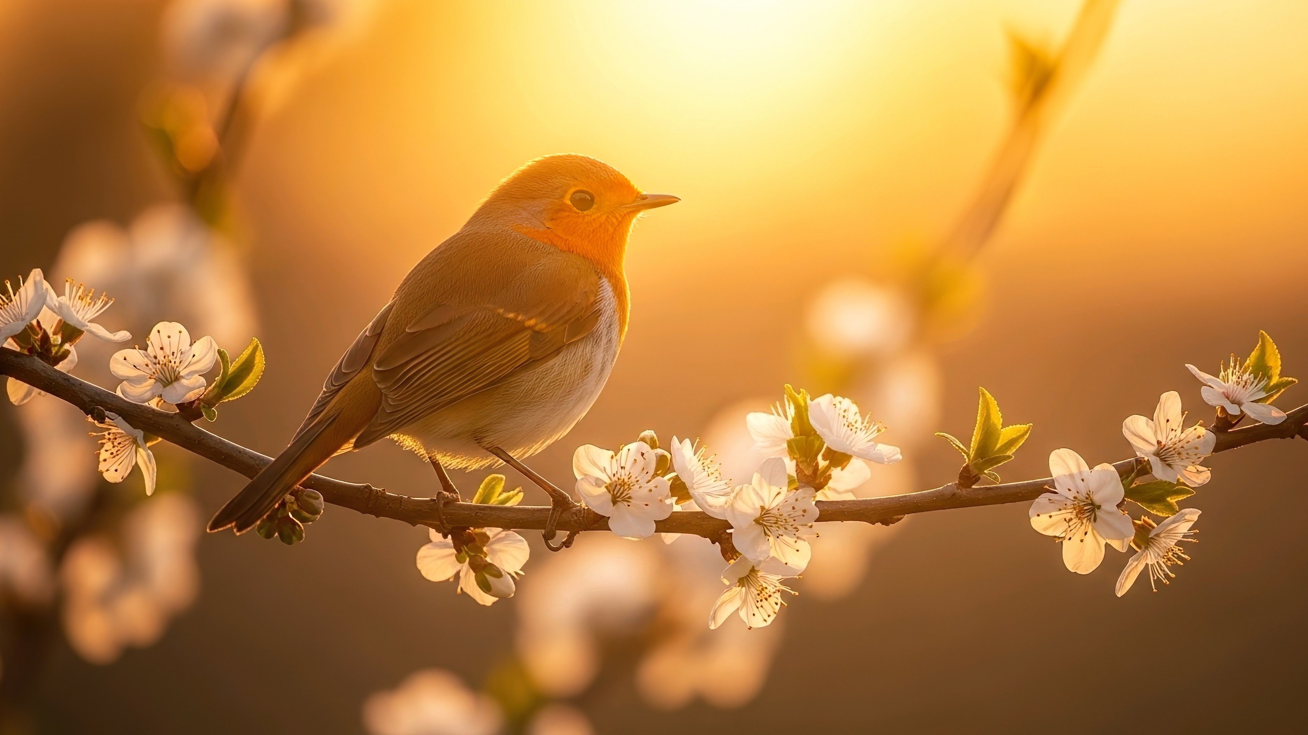 Burrowing bird on a sakura branch - Wallpapers for Apple iMac 24″ in 4480x2520 resolution