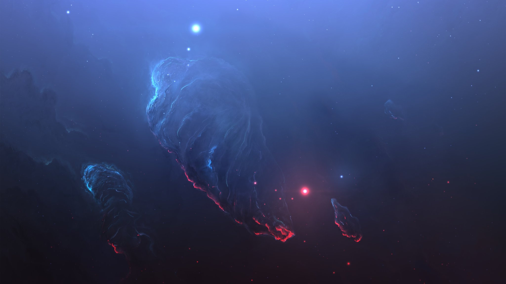 Blue Cosmic Nebula with Stars - QWXGA wallpapers in 2048x1152 resolution