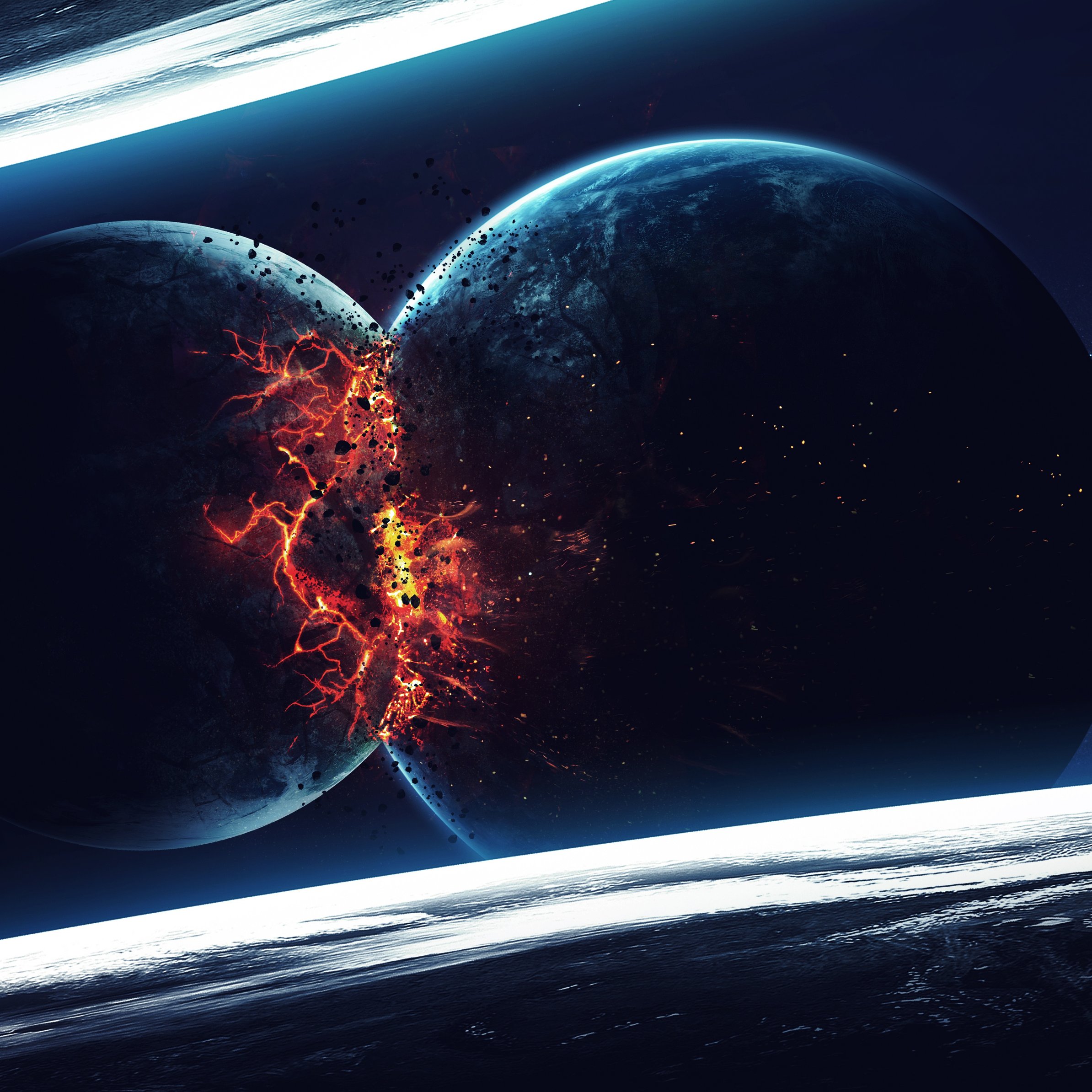 Powerful collision of planets with destruction - Wallpapers for iPad Pro 11″ in 2388x2388 resolution