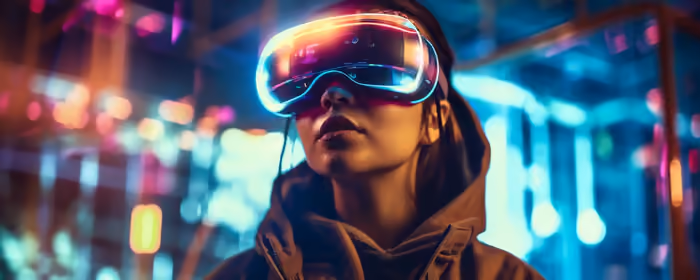 Technology wallpapers: VR headset, girl, gadget, neon