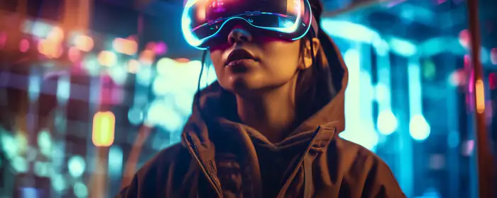 Technology wallpapers: VR headset, girl, gadget, neon