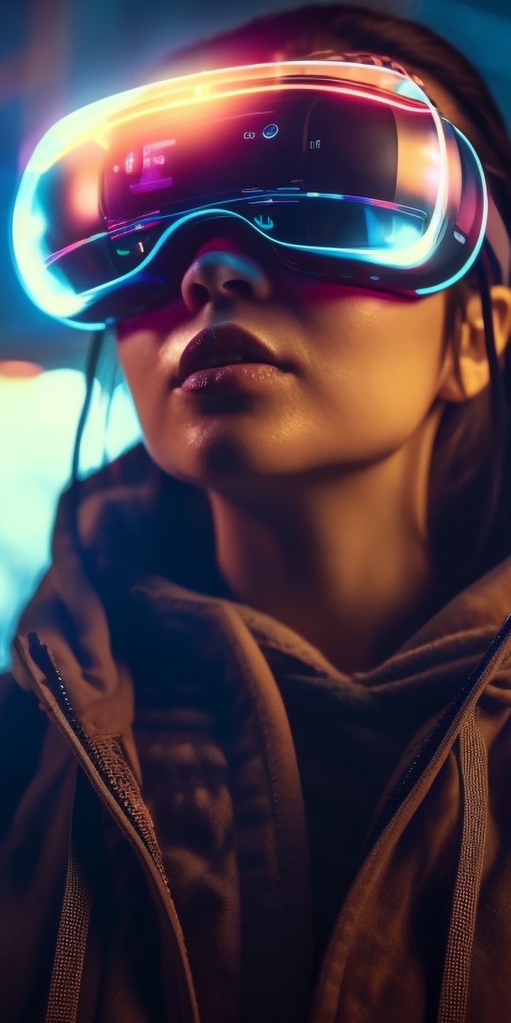 Девушка в VR очках - Обои для Samsung Galaxy A03s, Xiaomi Redmi 7A, POCO C3 в разрешении 720x1440