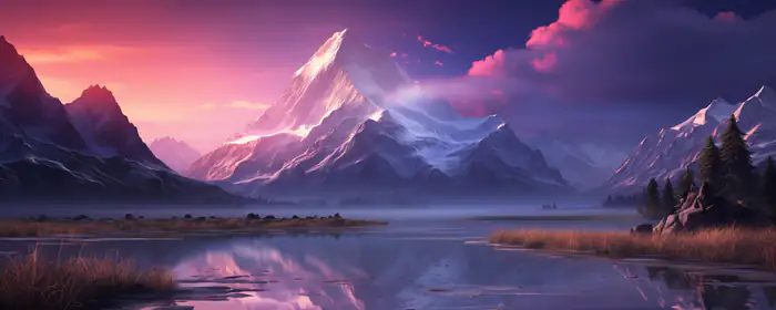 UltraWide 21:9 обои снег (3440x1440): горы, долина, закат, небо