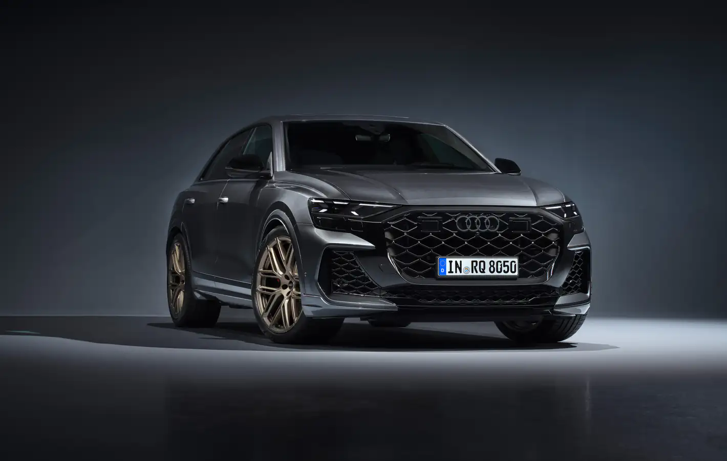 Grey Audi RS Q8 front view — desktop and phone wallpaper, free download