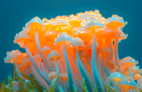 WSVGA Dew wallpapers (1024x600): mushrooms, dew, drops, grass