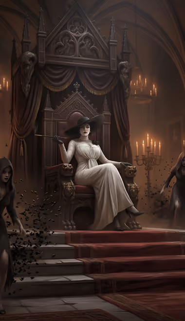 Обои вампир для LG/ASUS (480x854): Lady Dimitrescu, Resident Evil Village, женщина, брюнетка