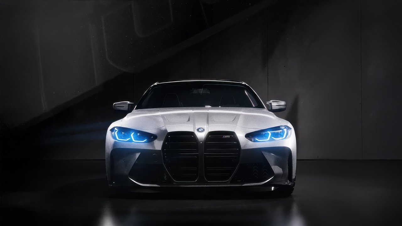 White BMW M4 with blue LED headlights - HDV 720p wallpapers in 1280x720 resolution