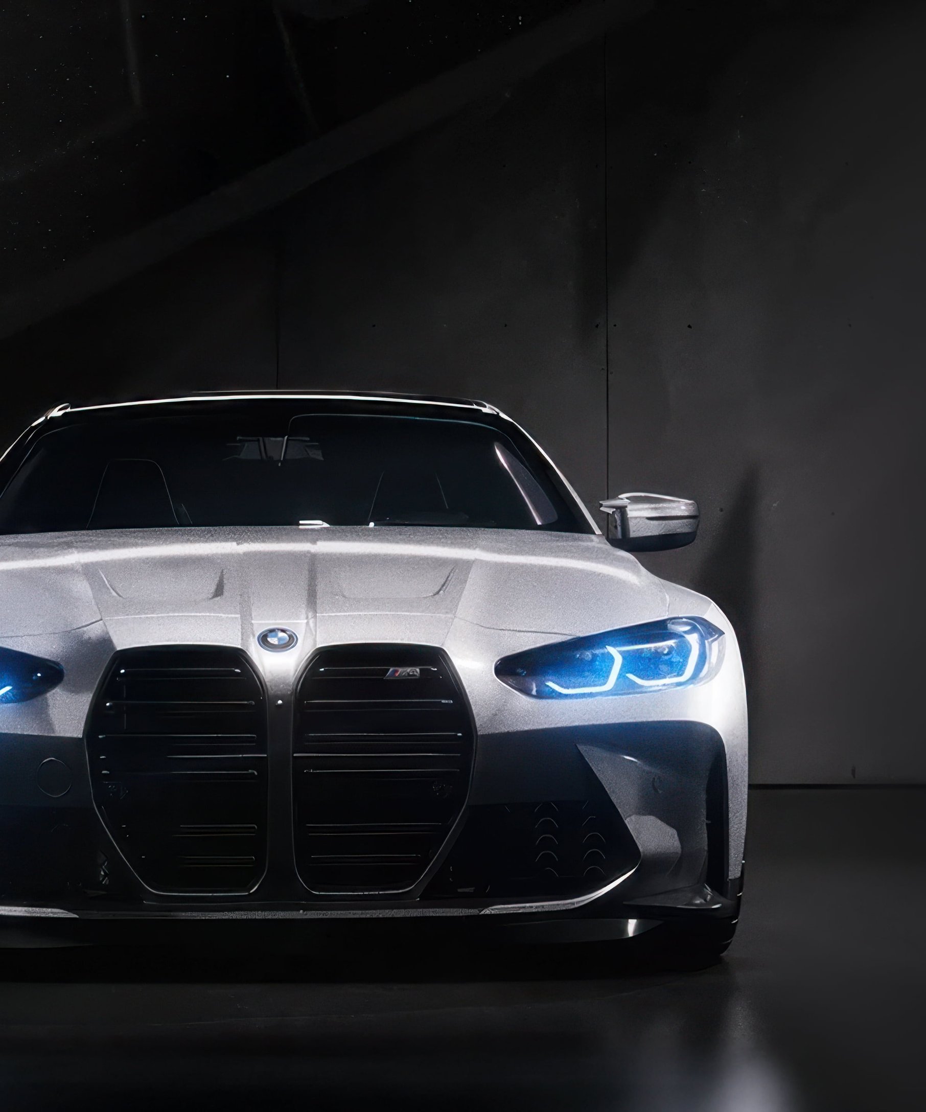 White BMW M4 with blue LED headlights - Wallpapers for Samsung Galaxy Z Fold4/Z Fold5/Z Fold6 in 1812x2176 resolution