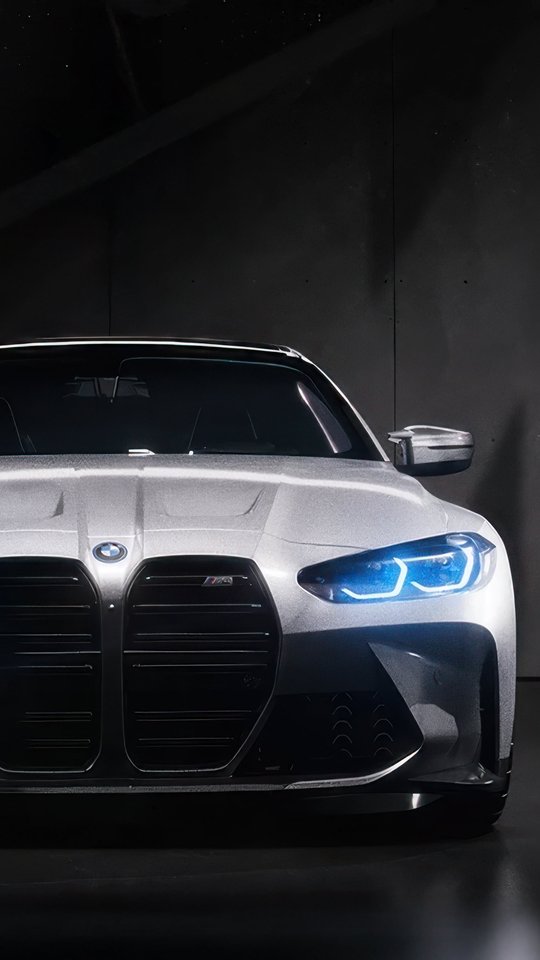 Белый BMW M4 с синими LED фарами - Обои для Samsung, HTC, Sony в разрешении 540x960
