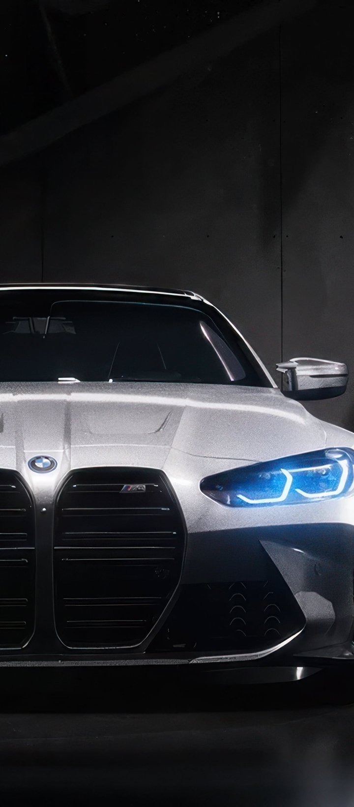 White BMW M4 with blue LED headlights - Wallpapers for Xiaomi Redmi 14C, POCO C71/C75/M7, Infinix Note 8 in 720x1640 resolution