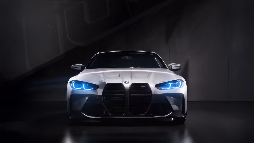 White BMW M4 with blue LED headlights - Wallpapers for HTC/BlackBerry in 480x640 resolution