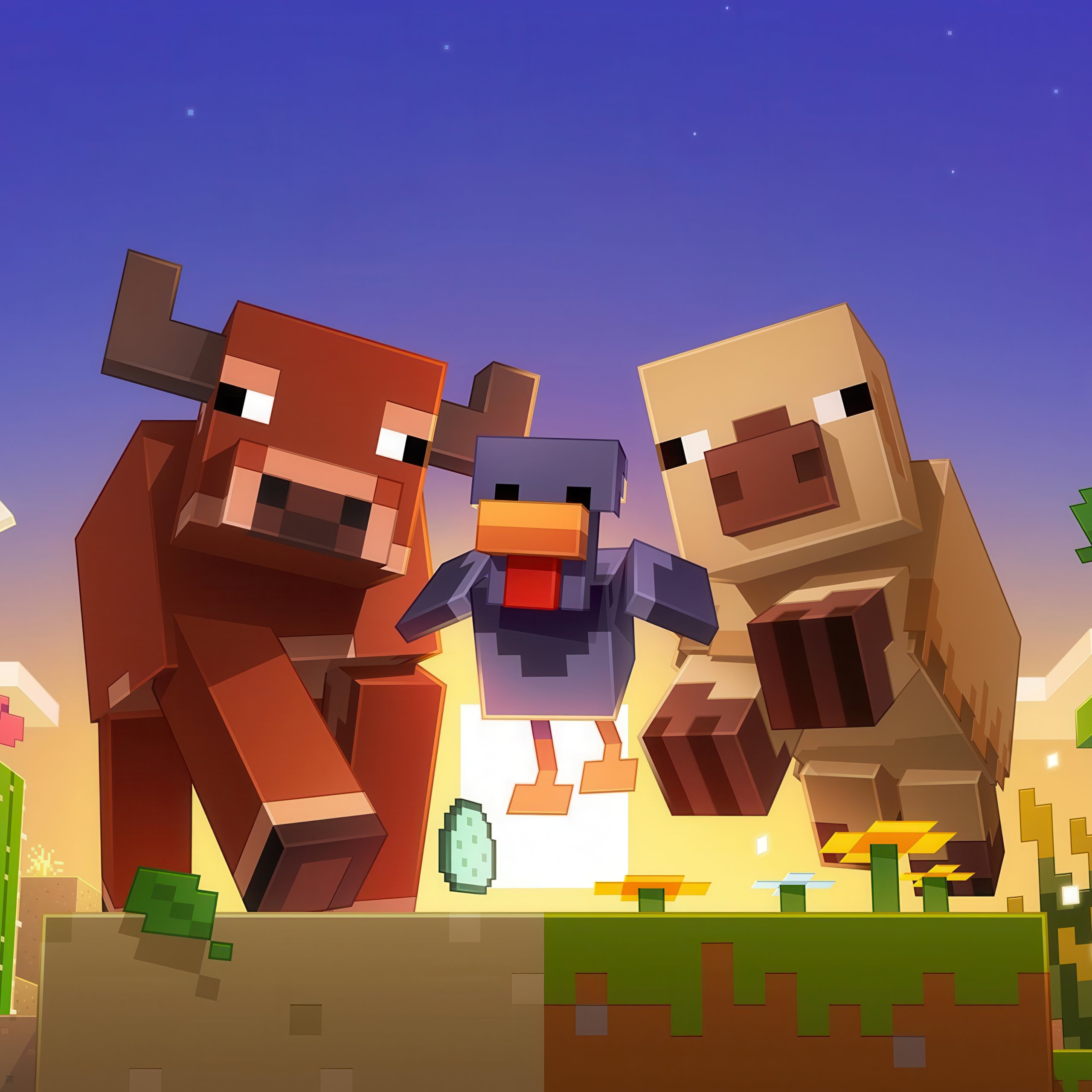 Животные из Minecraft - Обои для Samsung Galaxy Tab S9 FE+/Tab S11, Xiaomi Pad 5, Redmi Pad 2 Pro, POCO Pad в разрешении 2560x2560