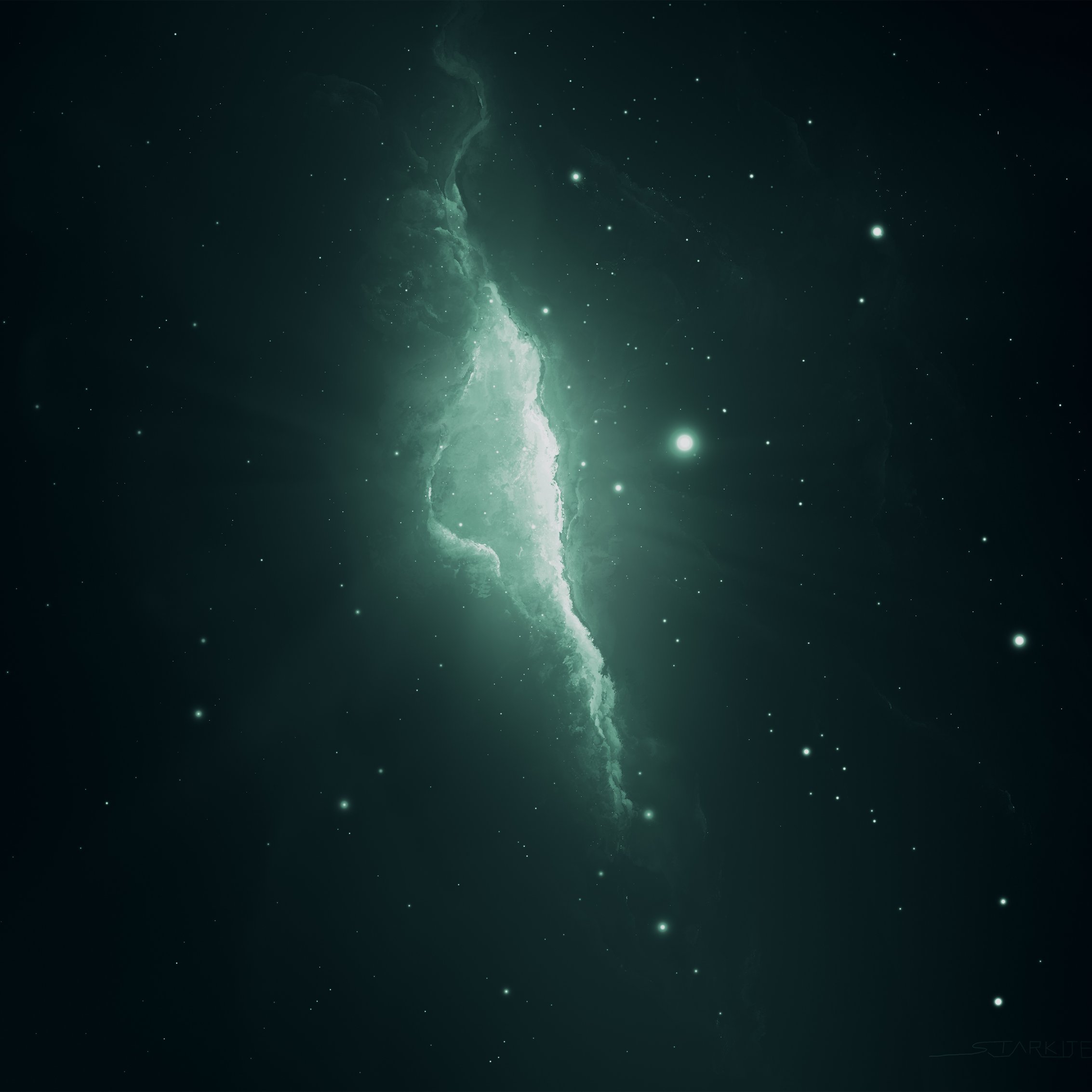 Green Cosmic Nebula in Darkness - Wallpapers for iPad mini 8.3″ in 2266x2266 resolution