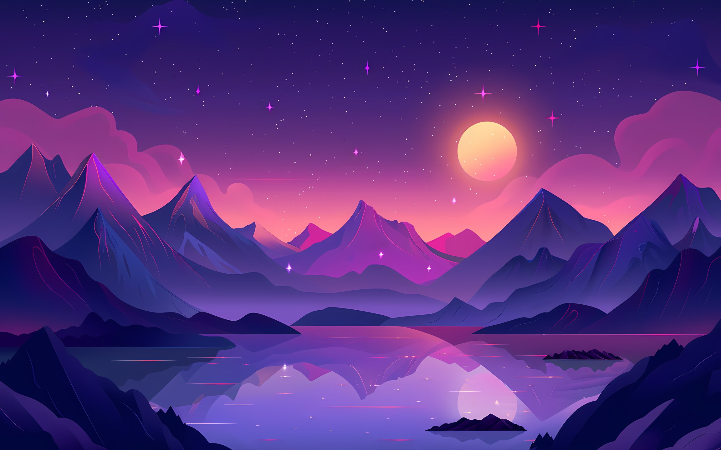 Purple Sunset Over Mountain Lake - Wallpapers for Apple MacBook 12″ in 2304x1440 resolution