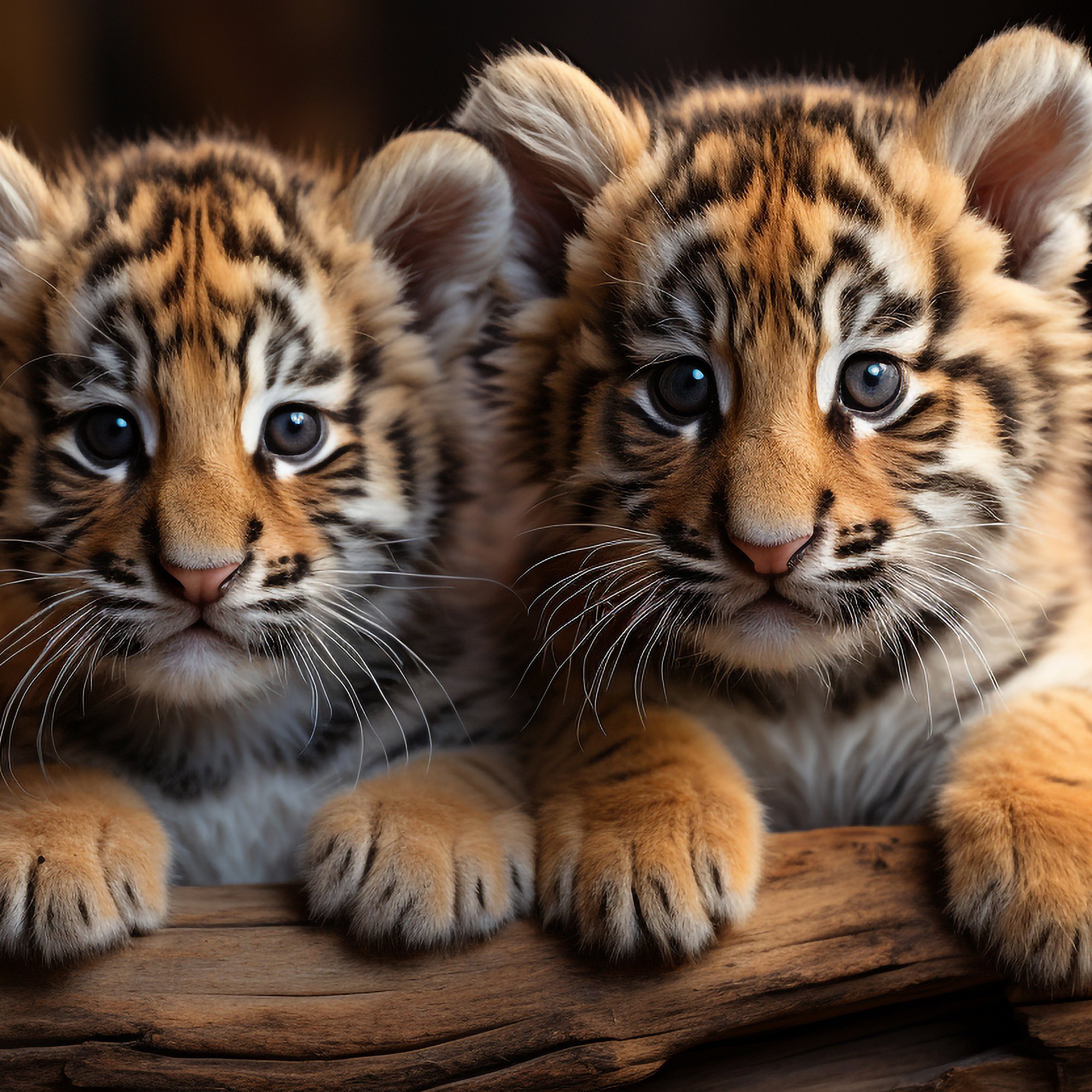Two Tiger Cubs on a Branch - Wallpapers for Samsung/Xiaomi in 2000x2000 resolution