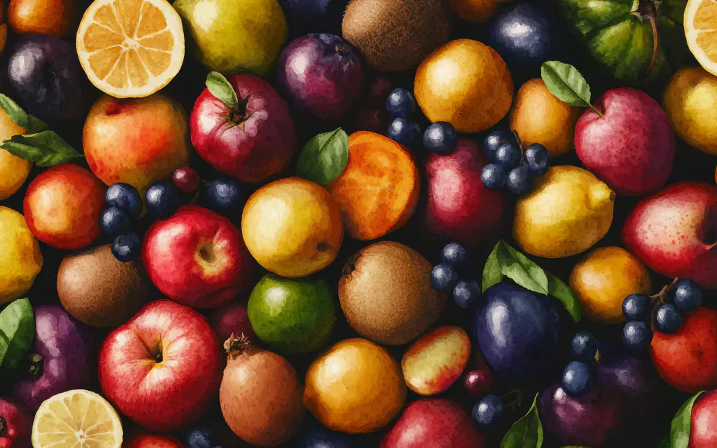 Still-Life of Fresh Fruits and Berries — desktop and phone wallpaper, free download