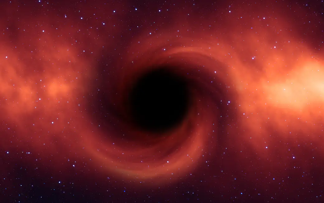 Black Hole with Red Accretion Disk — desktop and phone wallpaper, free download