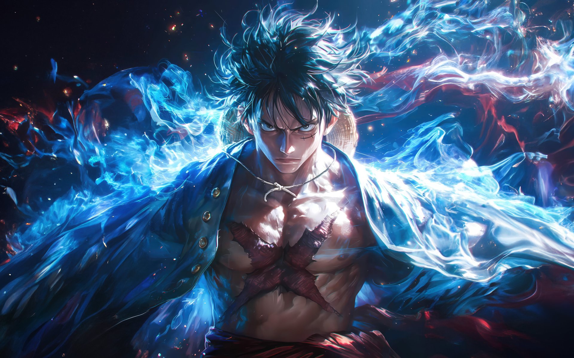 Monkey D. Luffy с синей аурой - WUXGA обои в разрешении 1920x1200