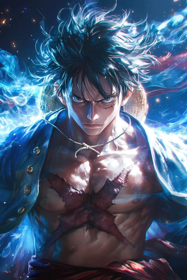 Monkey D. Luffy with blue aura - Wallpapers for iPhone 4/4S in 640x960 resolution