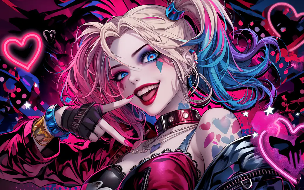 Harley Quinn Neon Heart — desktop and phone wallpaper, free download