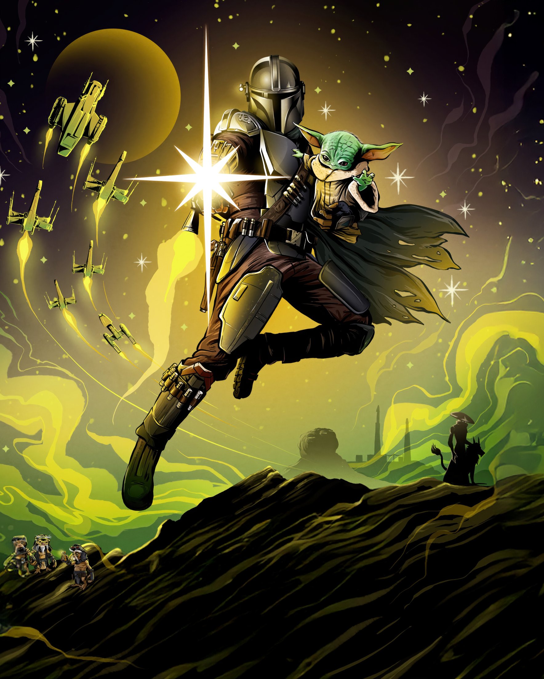 Mandalorian and Grogu in Space - Wallpapers for Samsung Galaxy Z Fold 2/3 in 1768x2208 resolution