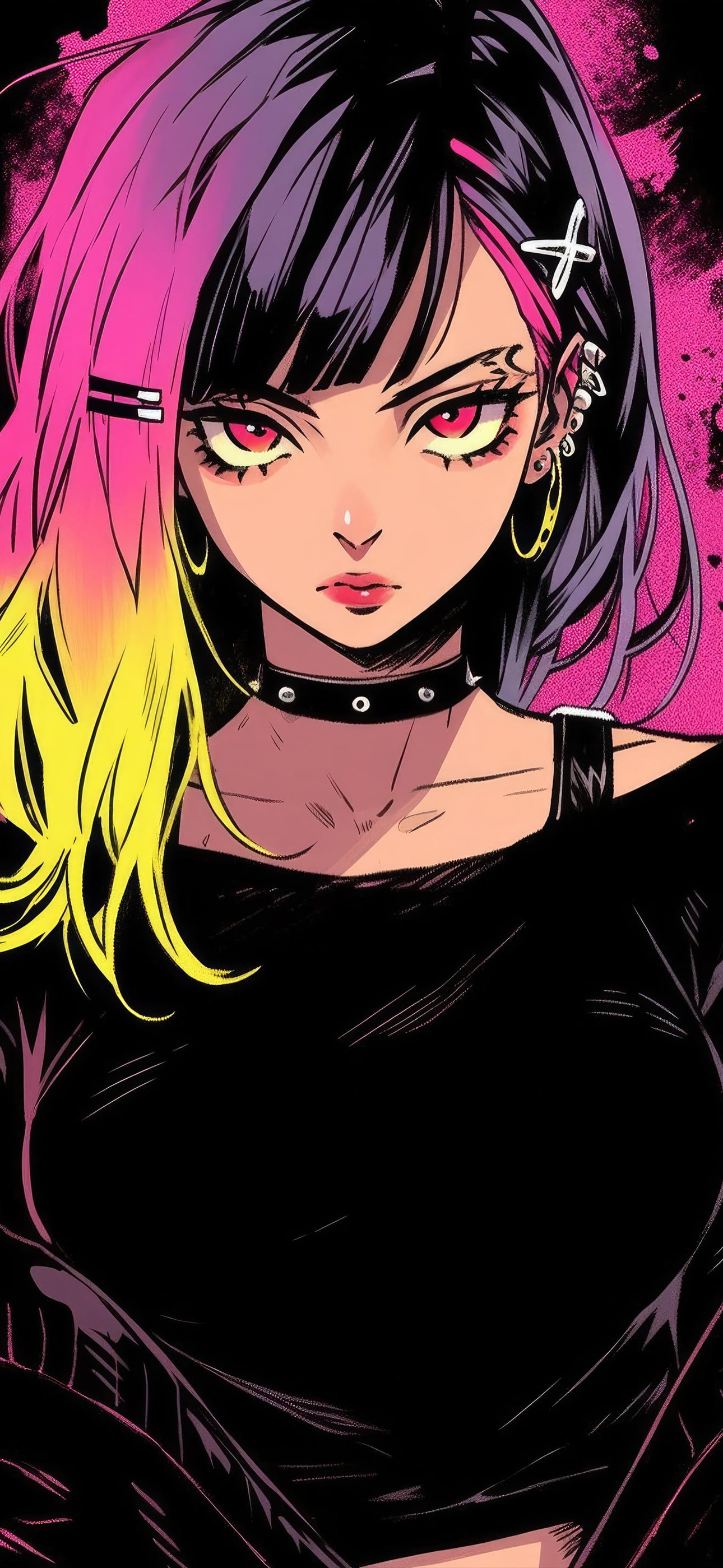 Punked Anime Girl with Pink Hair - Wallpapers for iPhone 15 Pro Max/14 Pro Max in 1290x2796 resolution
