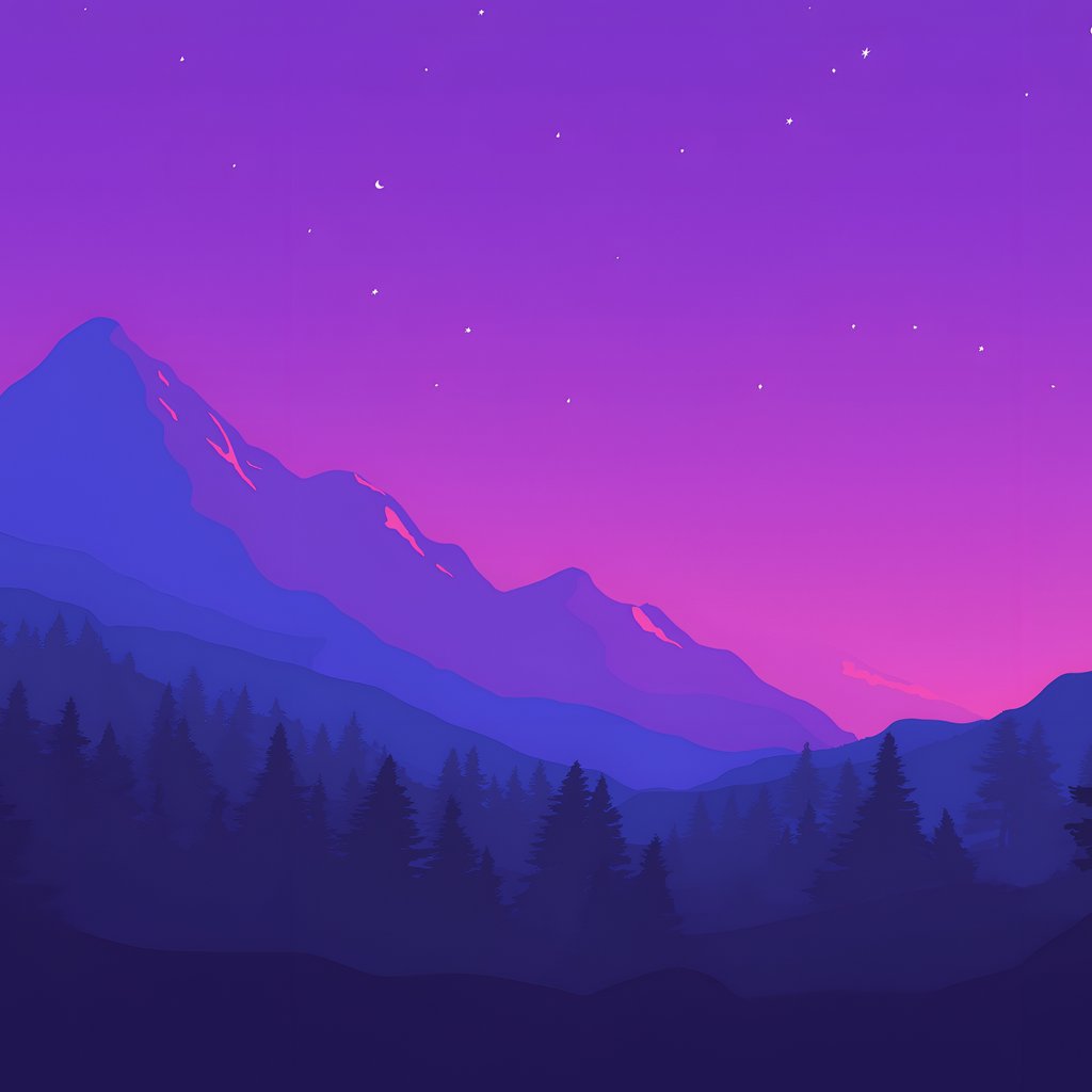 Purple sunset over mountains and valley - Wallpapers for Apple iPad 1 in 1024x1024 resolution