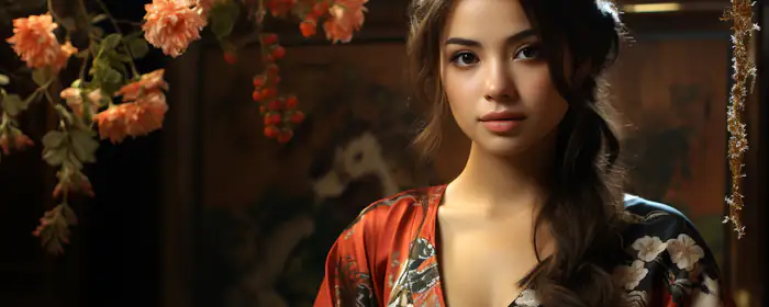 UltraWide 21:9 decor wallpapers (2560x1080): woman, makeup, brown-haired, kimono
