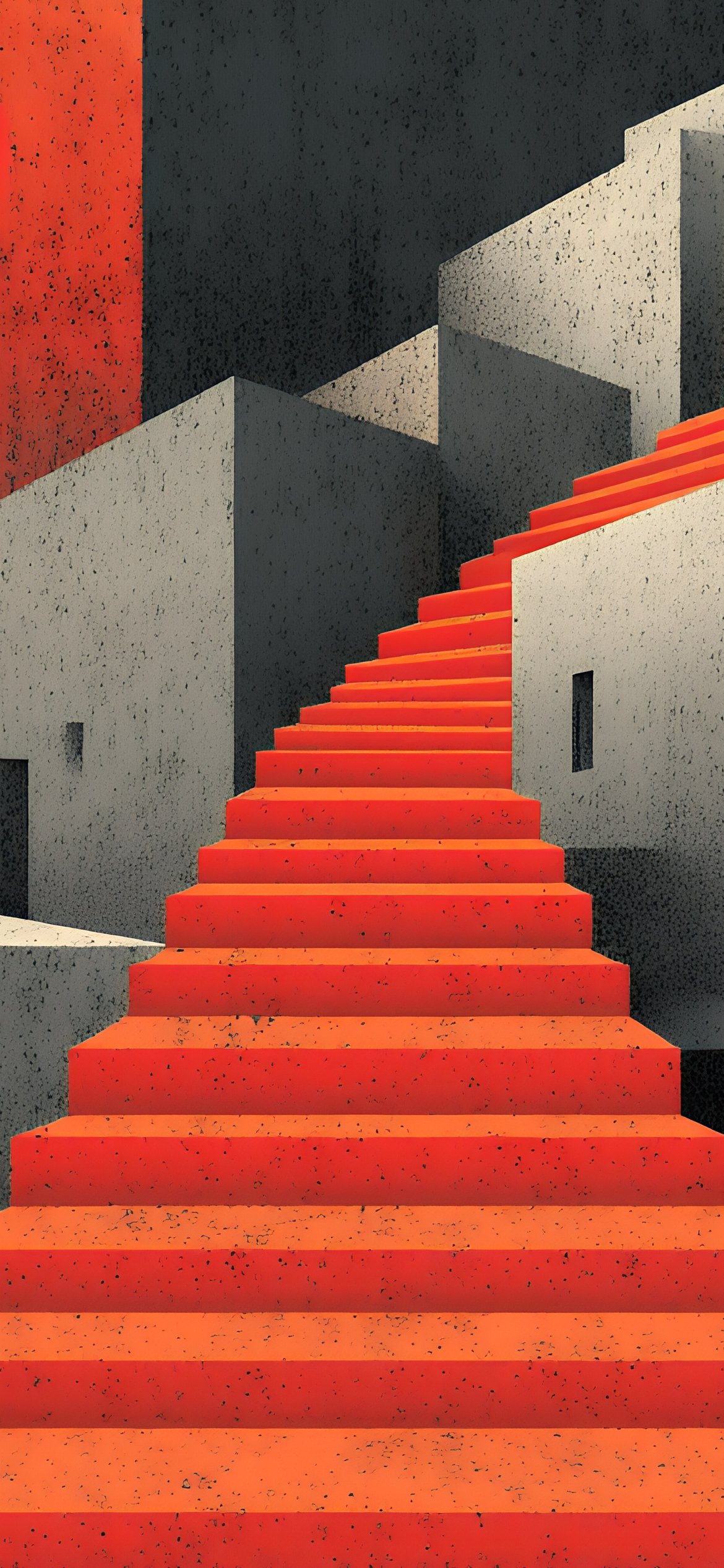Red Staircase in Surreal Cityscape - Wallpapers for iPhone 12 Pro/13 Pro/14 in 1170x2532 resolution
