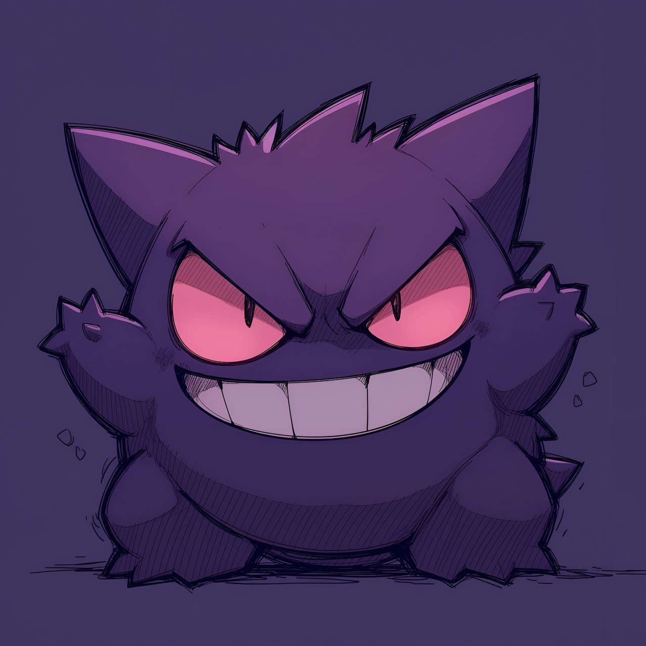 Gengar с розовыми глазами и улыбкой - Обои для Lenovo, Huawei в разрешении 1280x1280